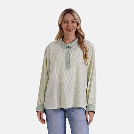 La Marey Colour Block Stripe Design Shirt (Size XXL) - Green Strips