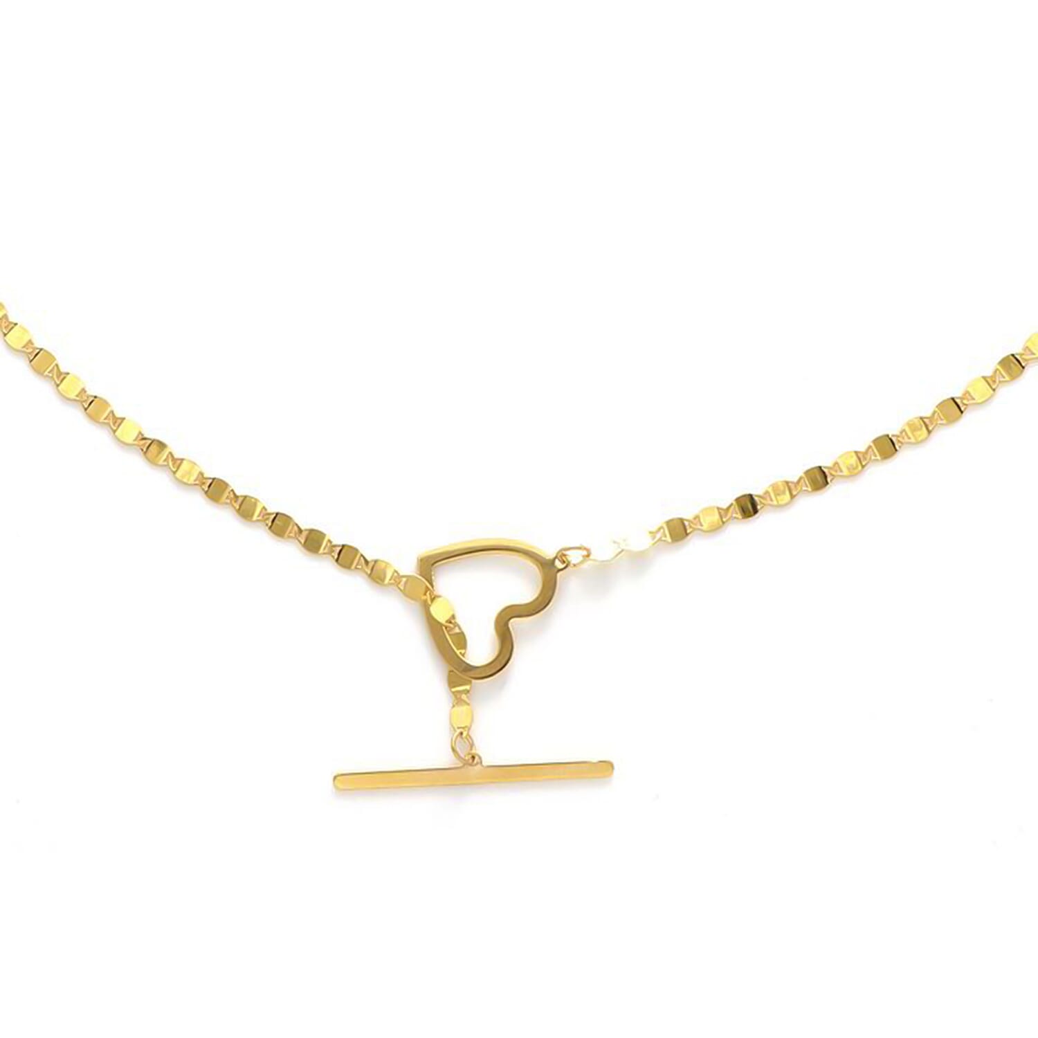 Maestro 9K Yellow Gold Heart T-Bar Necklace (Size - 20)