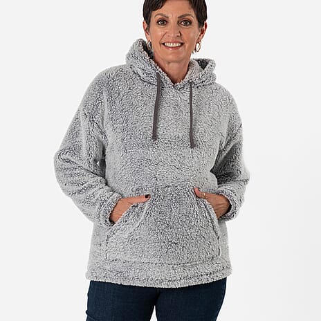 - Maisi Fleece Pullover Hoodie (Size L) - Light - Dark Grey