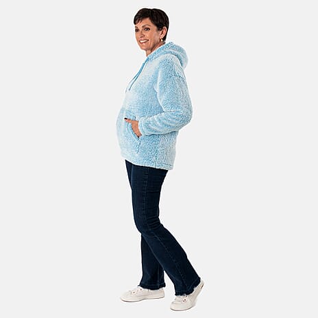 - Maisi Fleece Pullover Hoodie (Size L) - Sky Blue