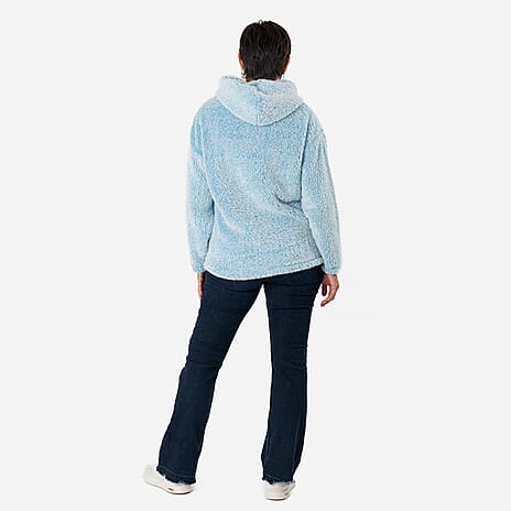 - Maisi Fleece Pullover Hoodie (Size M) - Sky Blue