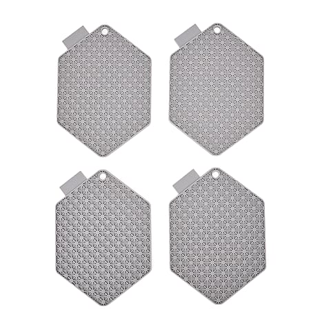 Set of 4 Heat-Resistant Silicone Potholders - Oven Mitts, Pot Holders & Lid Openers - Grey
