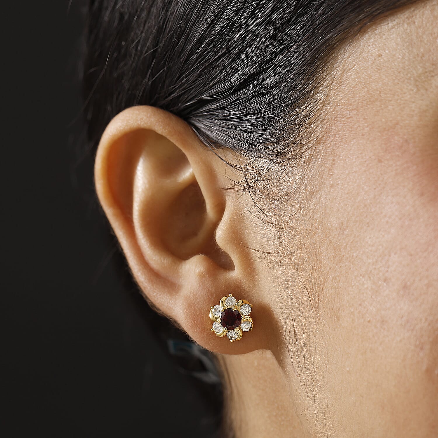 Orissa Natural Rhodolite Garnet & White Zircon Earring with Push Back in 18K Vermeil Yellow Gold Plated Sterling Silver 1.82 Ct.