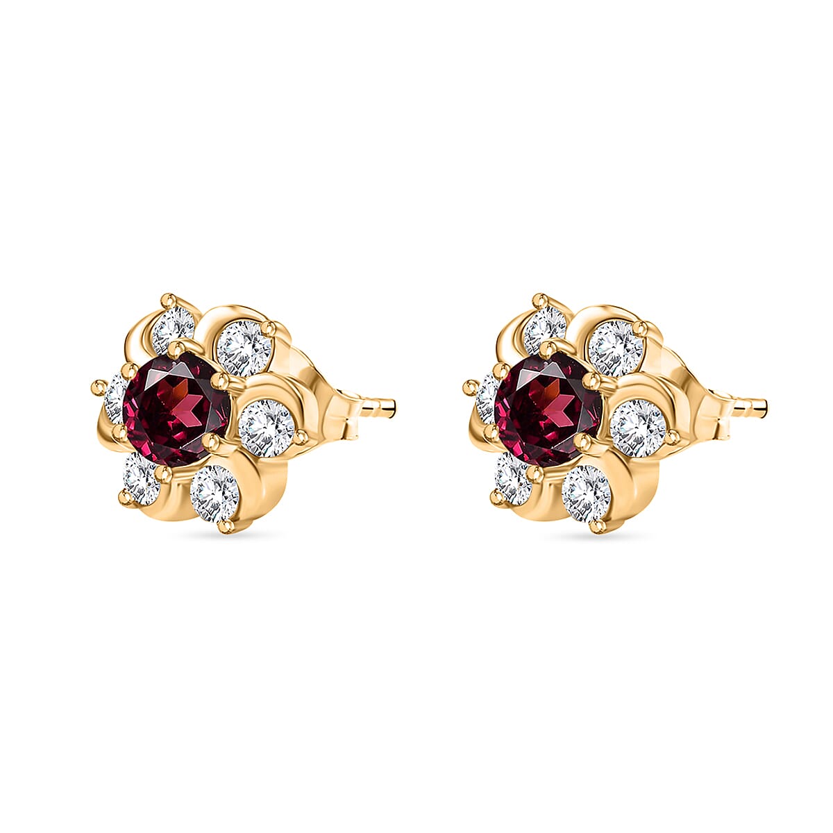 Orissa Natural Rhodolite Garnet & White Zircon Earring with Push Back in 18K Vermeil Yellow Gold Plated Sterling Silver 1.82 Ct.