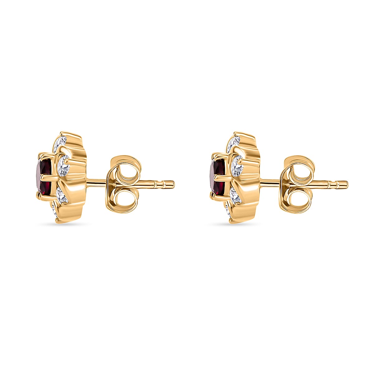 Orissa Natural Rhodolite Garnet & White Zircon Earring with Push Back in 18K Vermeil Yellow Gold Plated Sterling Silver 1.82 Ct.
