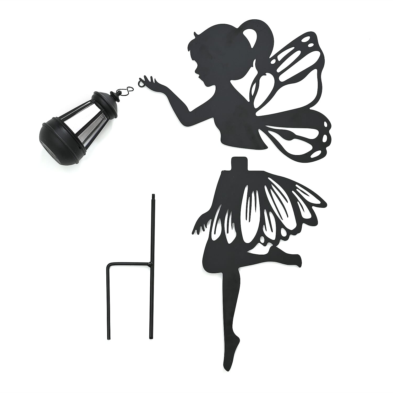 Decorative Solar Powered Angel Garden Decor Warm & White Light - Black