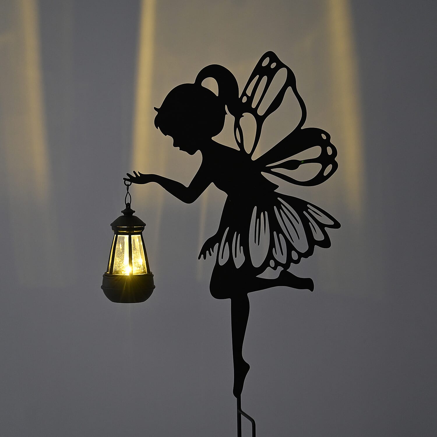 Decorative Solar Powered Angel Garden Decor Warm & White Light - Black