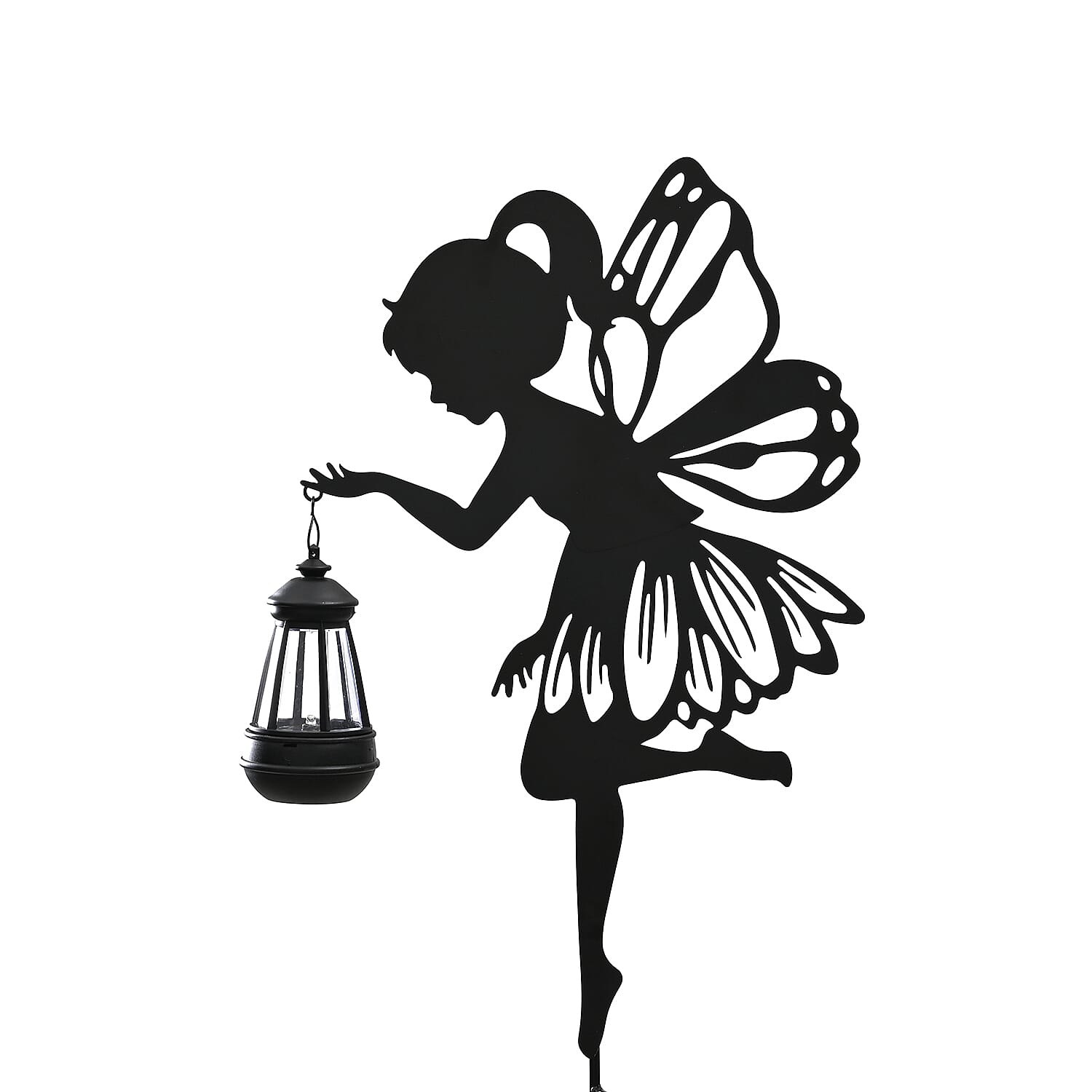 Decorative Solar Powered Angel Garden Decor Warm & White Light - Black