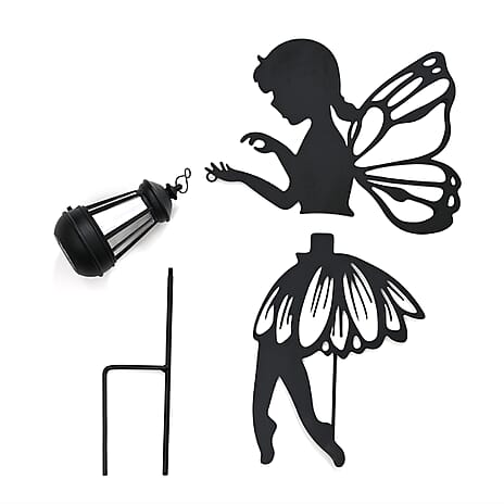 Decorative Solar Powered Angel Garden Decor Warm & White Light - Black Pony Tail