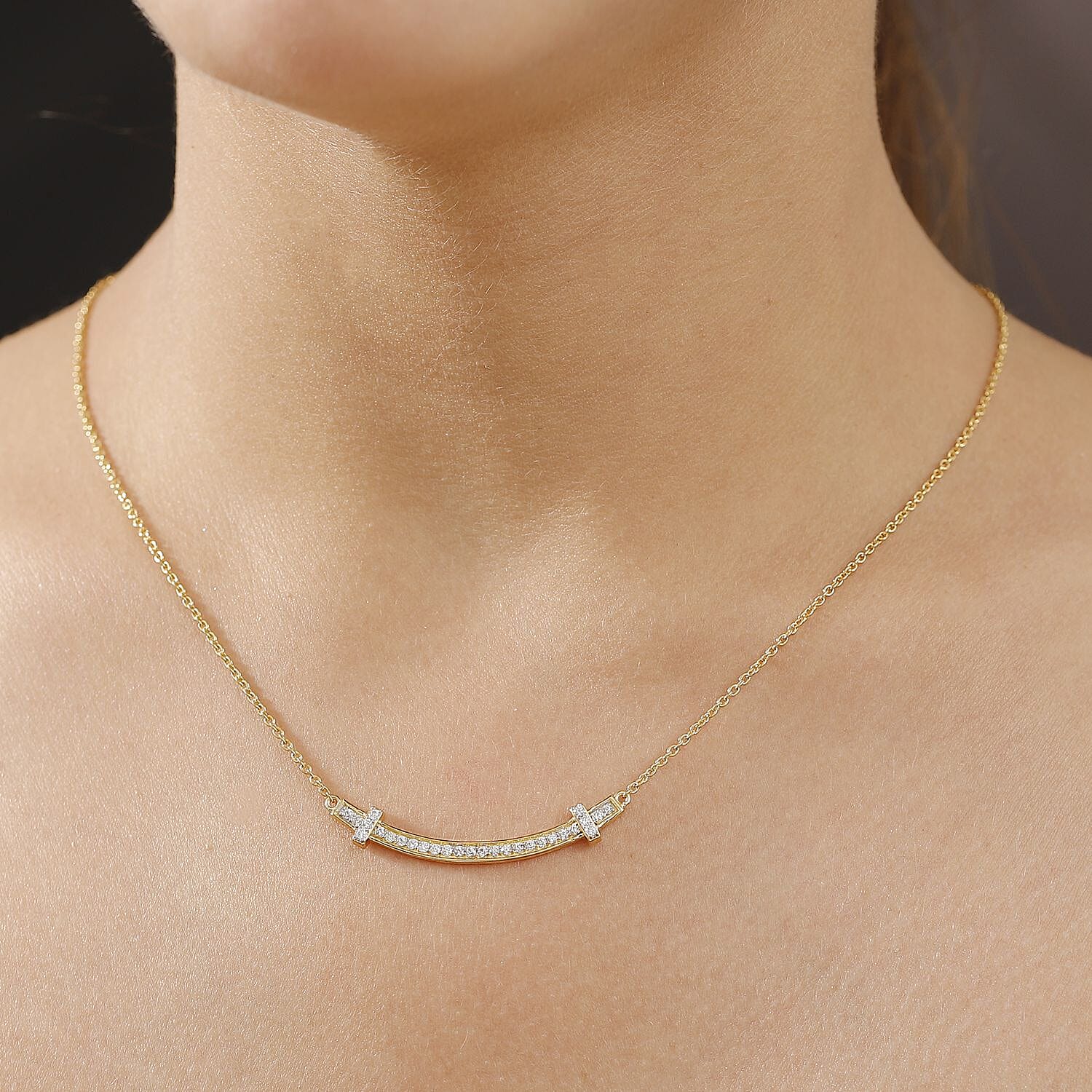 White Zircon Necklace (Size - 20) in 18K Vermeil Yellow Gold Plated Sterling Silver 0.56 Ct.