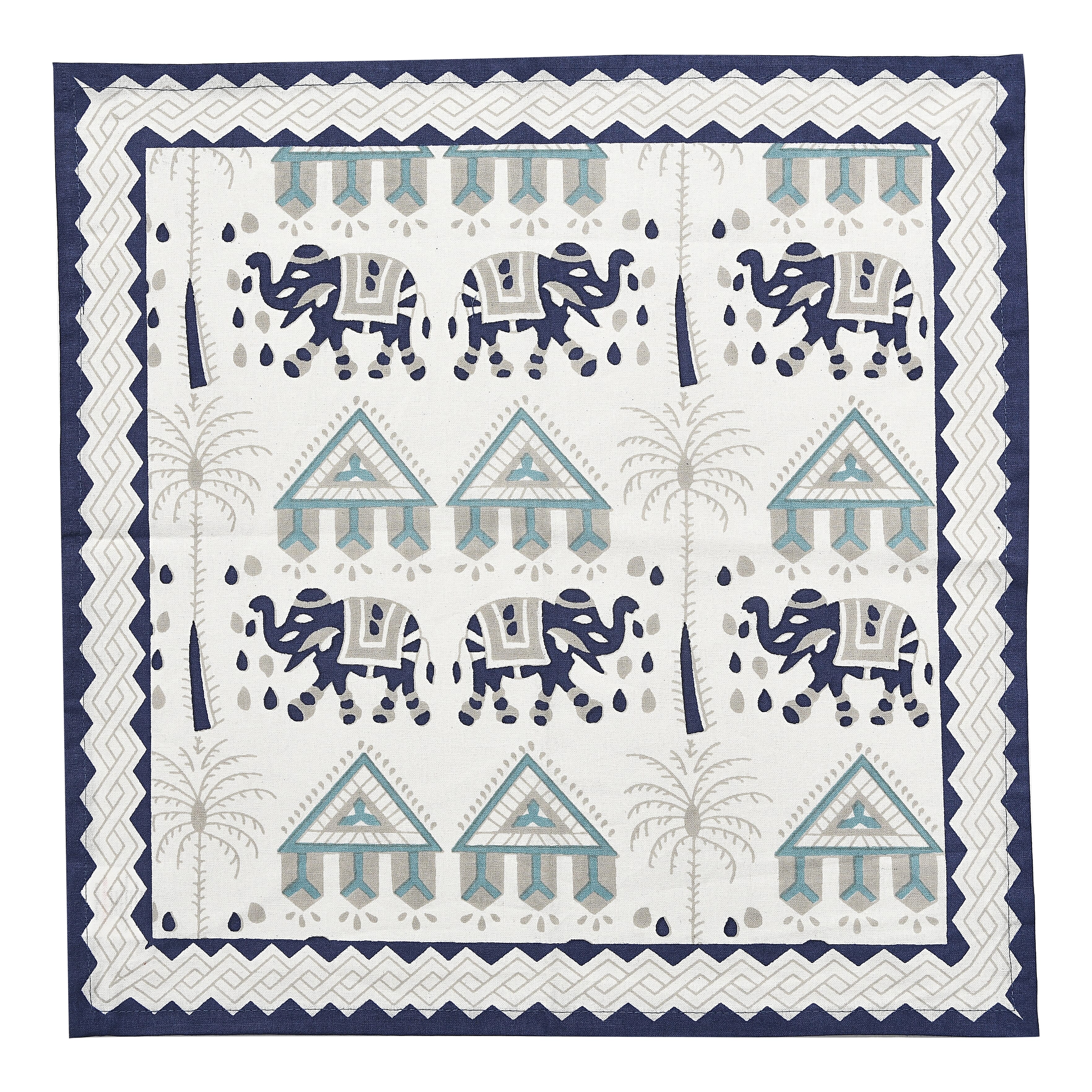 Set of 13 Printed Cotton Table Mats with Runner - Napkin Set (Size - One Size) - Blue Set of 13 Printed Cotton Table Mats with Runner - Napkin Set (Size - One Size) - Blue