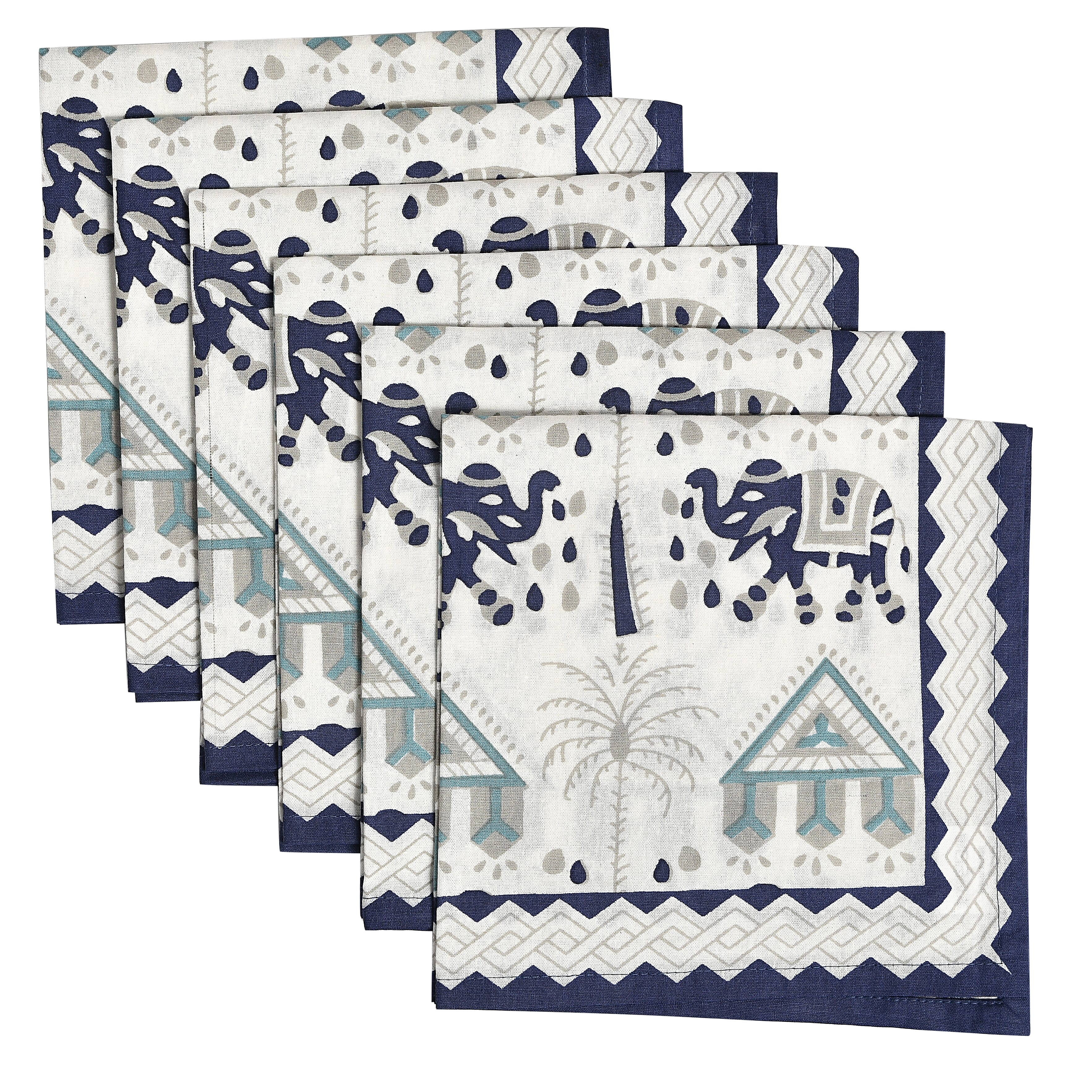 Set of 13 Printed Cotton Table Mats with Runner - Napkin Set (Size - One Size) - Blue Set of 13 Printed Cotton Table Mats with Runner - Napkin Set (Size - One Size) - Blue