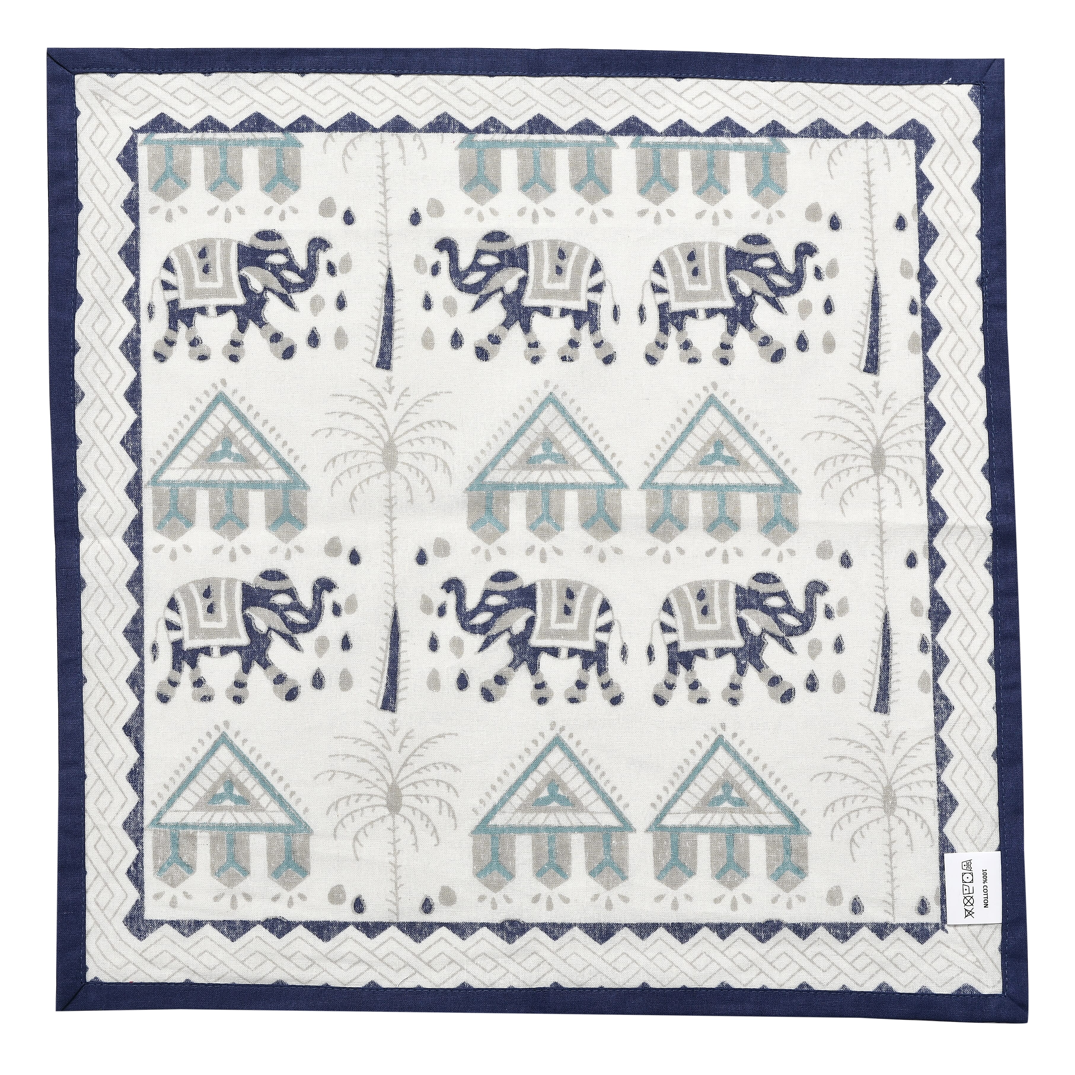 Set of 13 Printed Cotton Table Mats with Runner - Napkin Set (Size - One Size) - Blue Set of 13 Printed Cotton Table Mats with Runner - Napkin Set (Size - One Size) - Blue