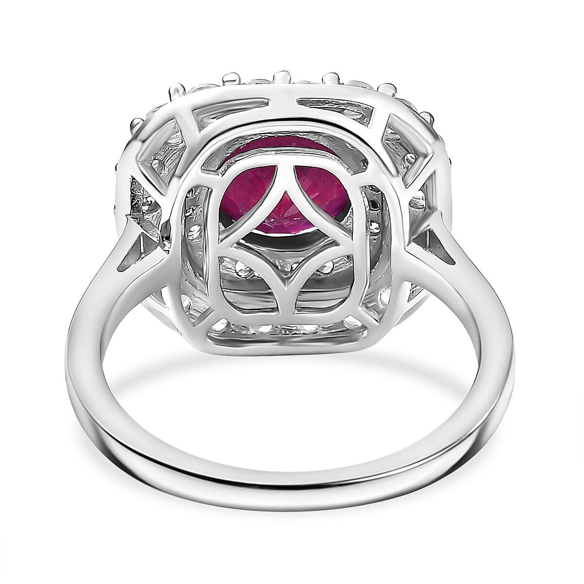 African Ruby, White Zircon & Natural Champagne Zircon Ring in Rhodium Overlay Sterling Silver 4.08 Ct.