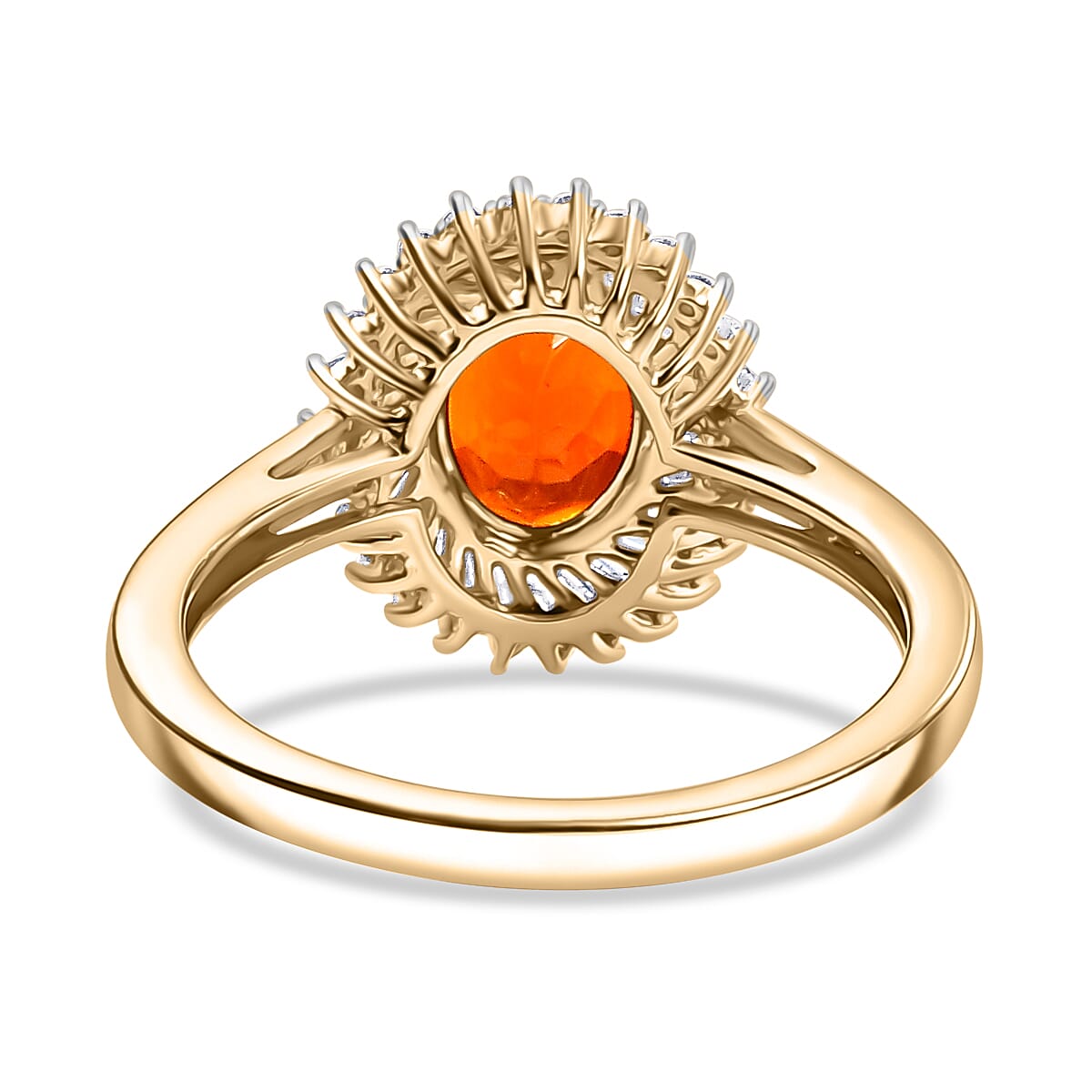 Natural 9K Yellow Gold AAAA Crimson Fire Opal & White Diamond Ring 1.15 Ct. Natural 9K Yellow Gold AAAA Crimson Fire Opal & White Diamond Ring 1.15 Ct.