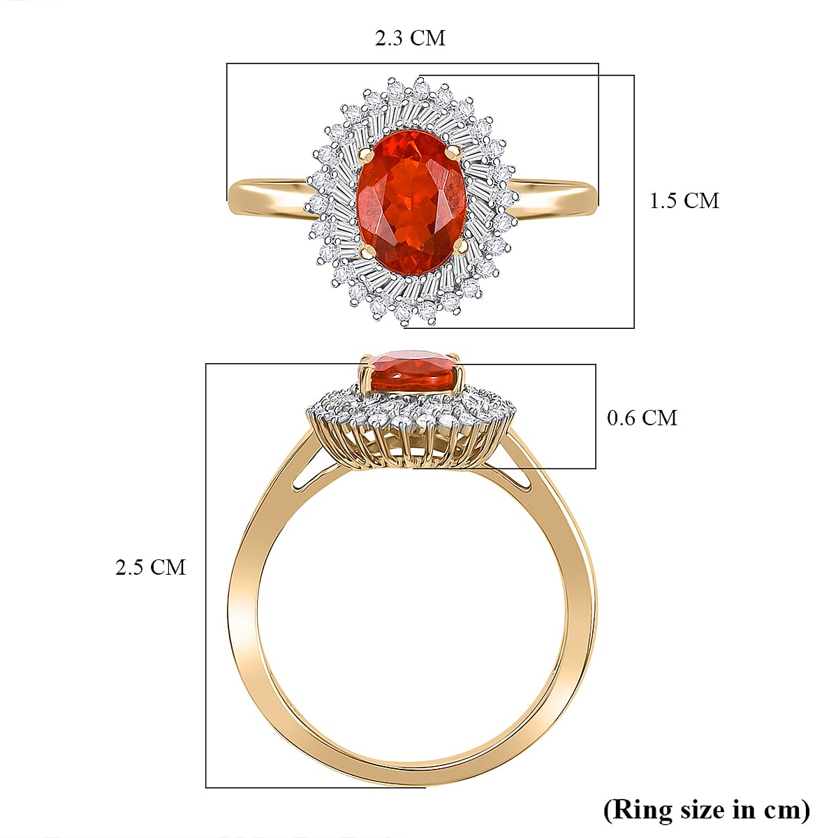 Natural 9K Yellow Gold AAAA Crimson Fire Opal & White Diamond Ring 1.15 Ct. Natural 9K Yellow Gold AAAA Crimson Fire Opal & White Diamond Ring 1.15 Ct.