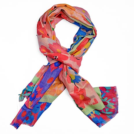 100% Cashmere Floral Printed Shawl - Multi Color