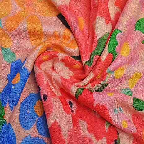 100% Cashmere Floral Printed Shawl - Multi Color