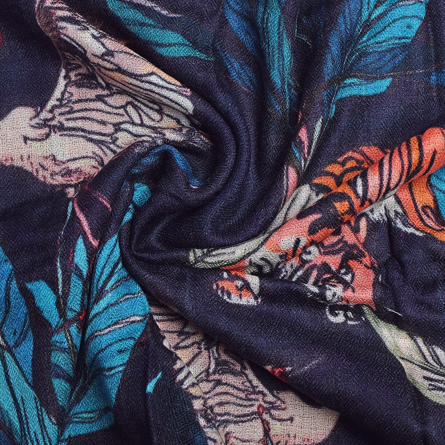 100% Cashmere Printed Scarf - Black