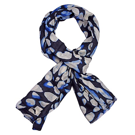 100% Cashmere Printed Scarf - White & Blue