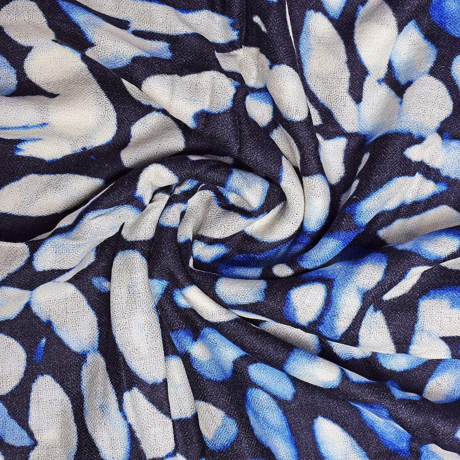 100% Cashmere Printed Scarf - White & Blue