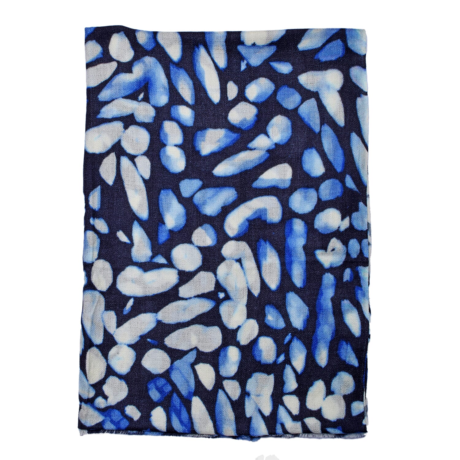 100% Cashmere Printed Scarf - White & Blue