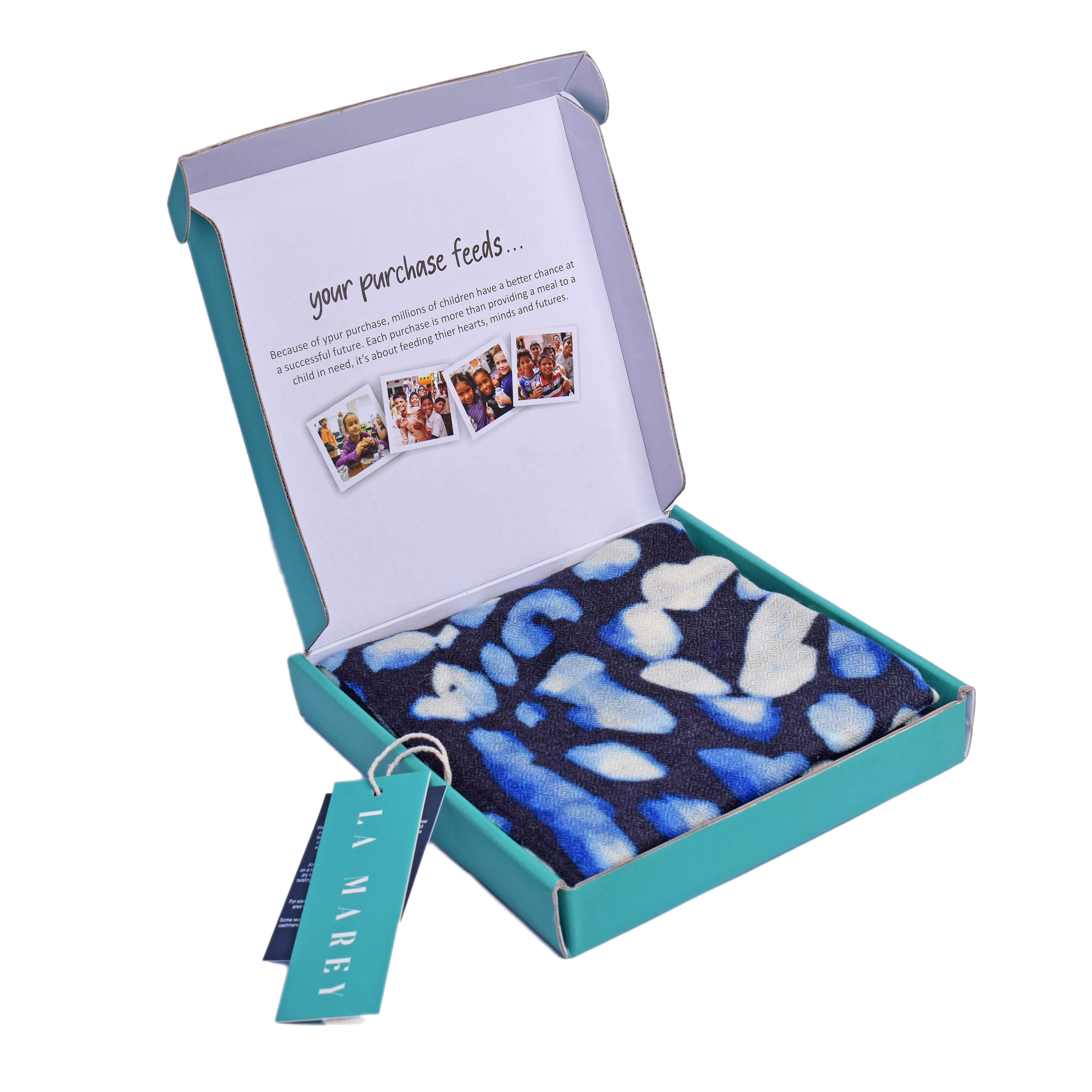 100% Cashmere Printed Scarf - White & Blue