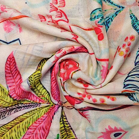 100 % Cashmere Wool Printed Scarf (One Size) - Cream