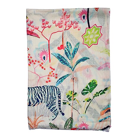 100 % Cashmere Wool Printed Scarf (One Size) - Cream