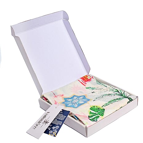 100 % Cashmere Wool Printed Scarf (One Size) - Cream