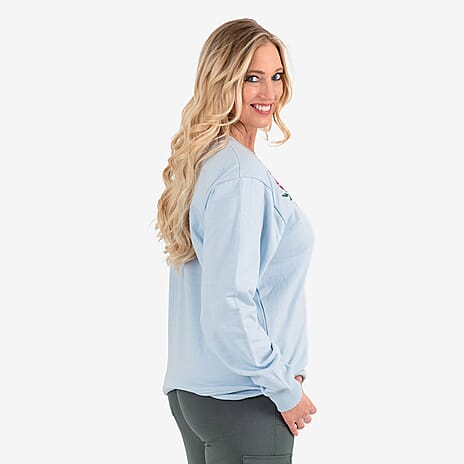 Ladies Flower Embridered Knitted Sweat Shirt (Size - Small) - Blue