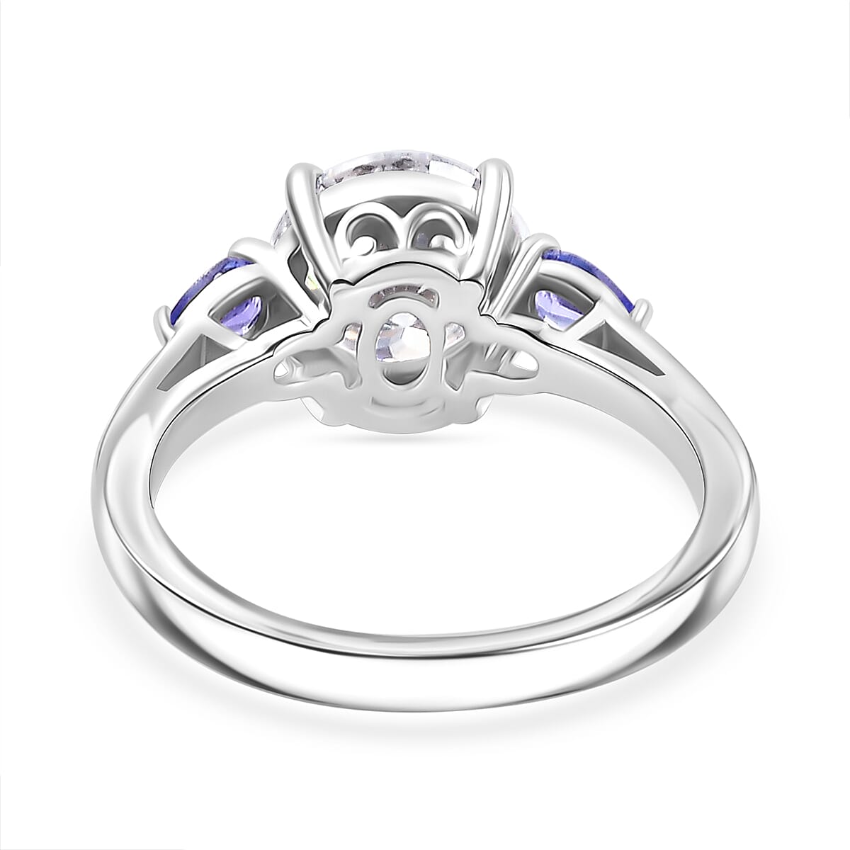 Moissanite & Tanzanite Ring in Rhodium Overlay Sterling Silver 2.15 Ct.