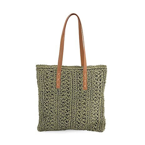 BLACK FRIDAY DEAL ONLY-Bohemian Crochet Tote Bag with Shoulder Straps - Green