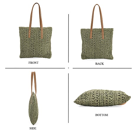 BLACK FRIDAY DEAL ONLY-Bohemian Crochet Tote Bag with Shoulder Straps - Green