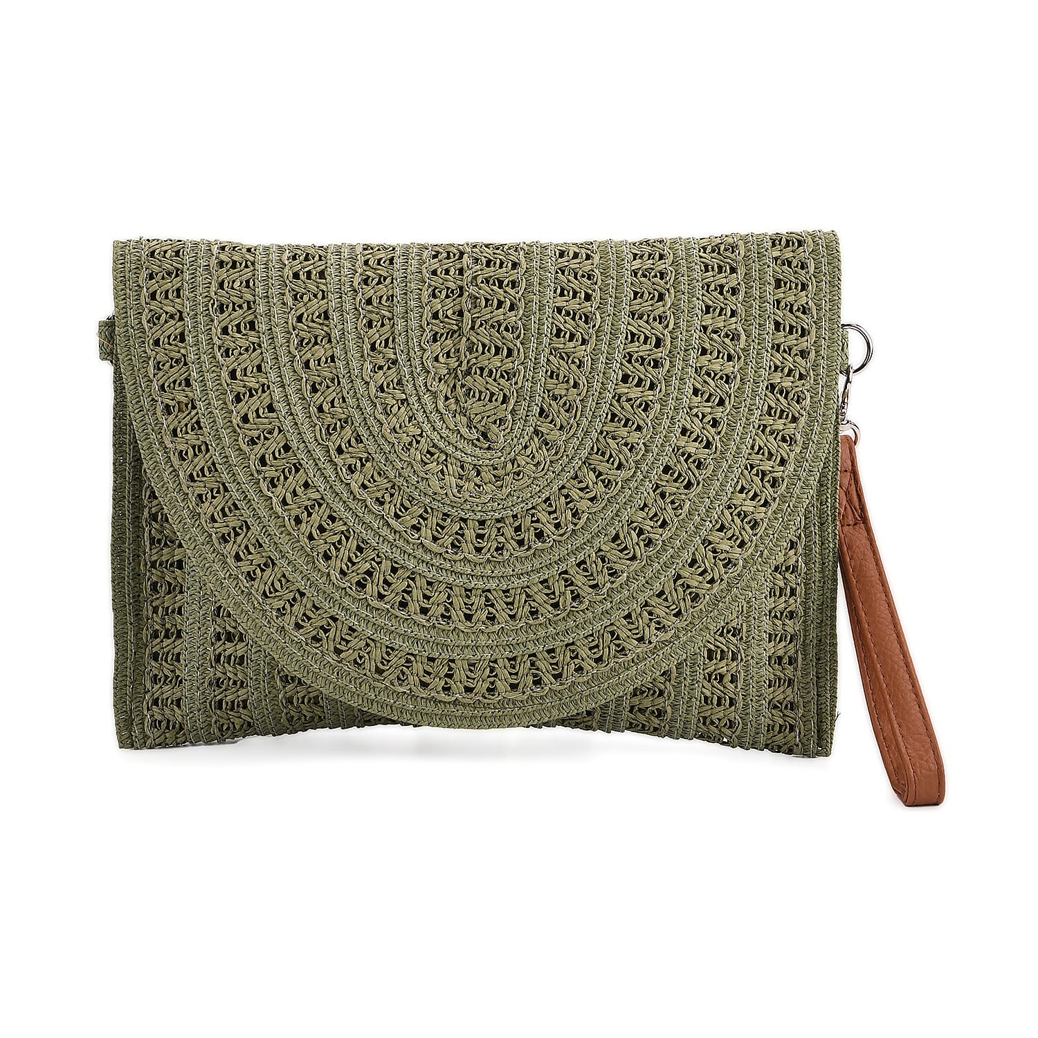 Bohemian Style Woven Clutch with Long Adjustable Strap - Green