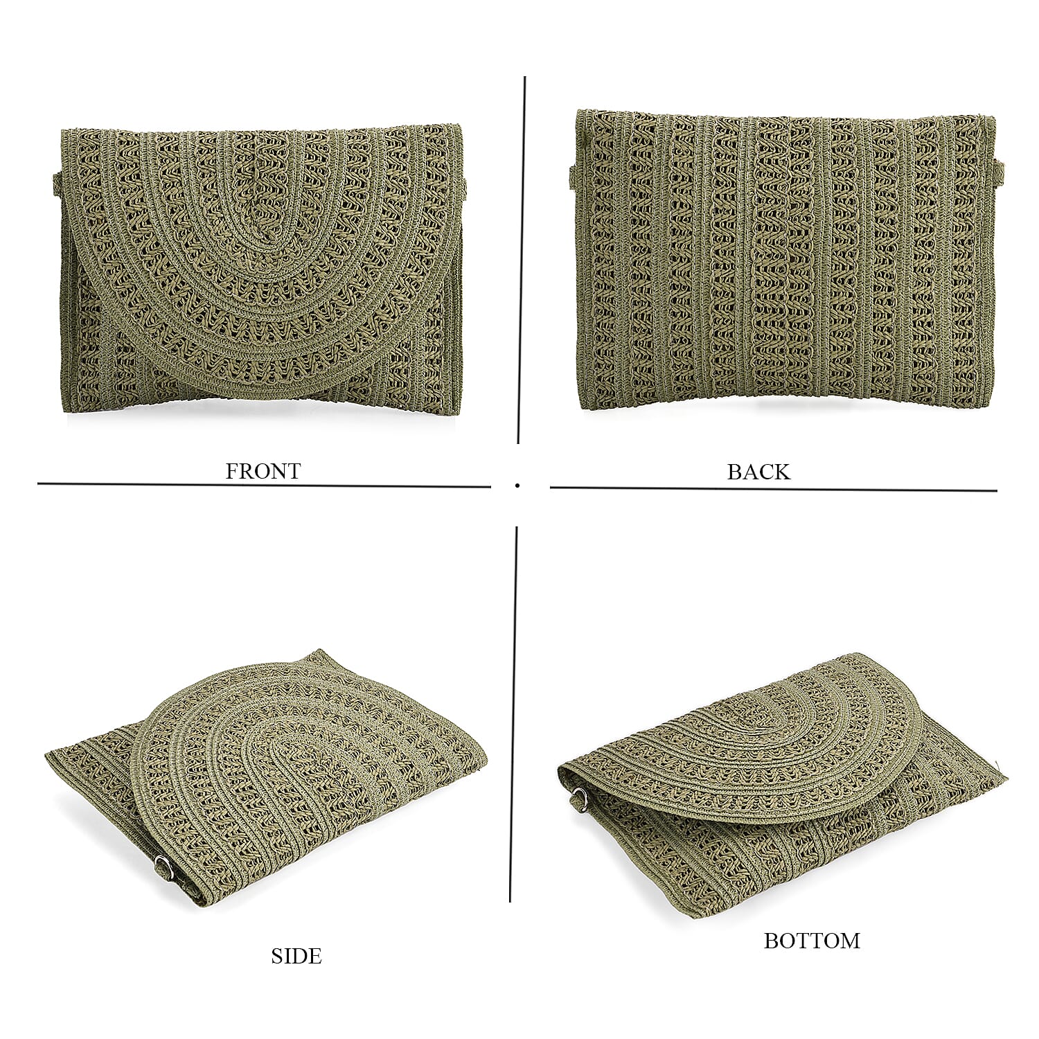 Bohemian Style Woven Clutch with Long Adjustable Strap - Green