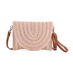 Bohemian Style Woven Clutch with Long Adjustable Strap - Khaki