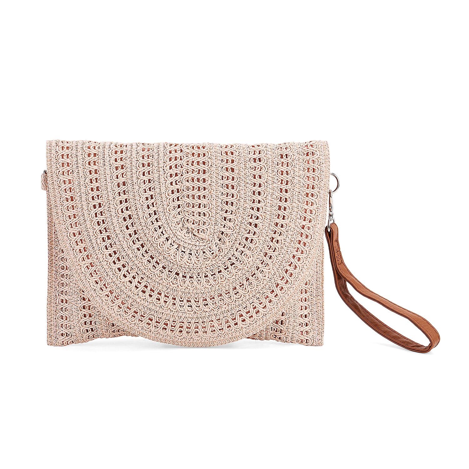 Bohemian Style Woven Clutch with Long Adjustable Strap - Pink