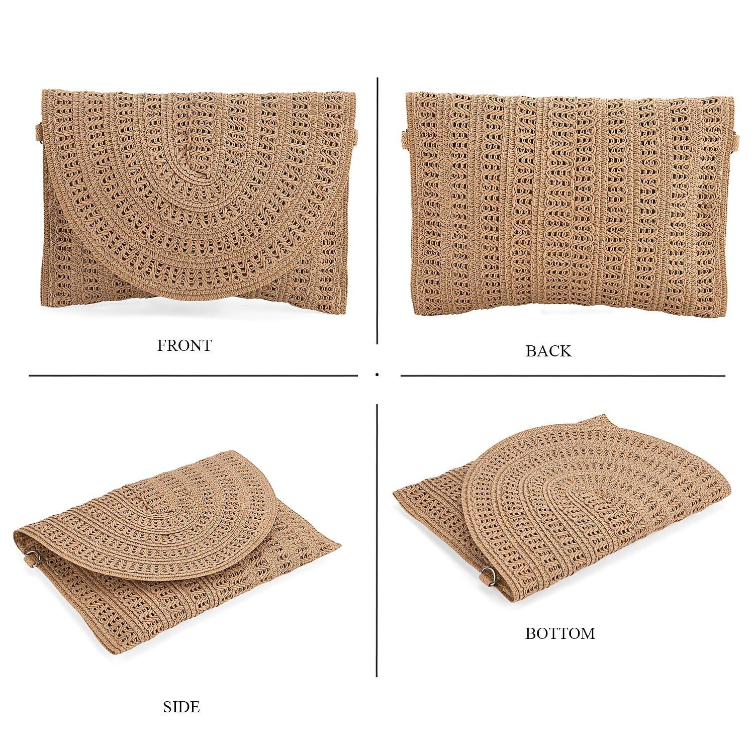 Bohemian Style Woven Clutch with Long Adjustable Strap - Khaki