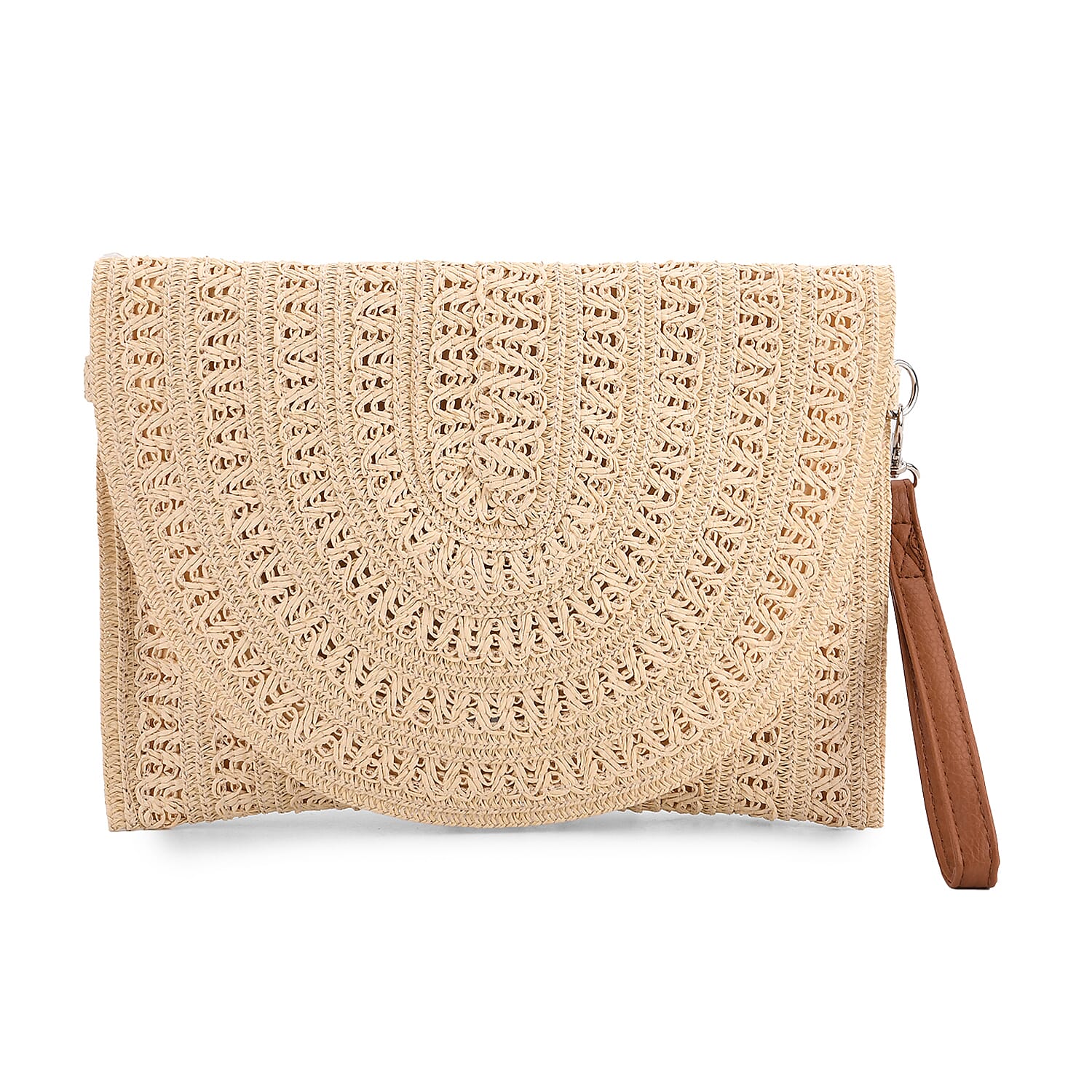 Bohemian Style Woven Clutch with Long Adjustable Strap - Beige