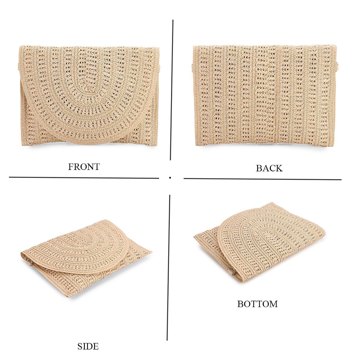 Bohemian Style Woven Clutch with Long Adjustable Strap - Beige