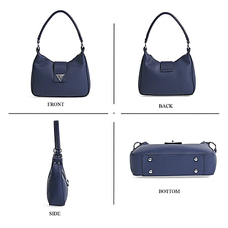 Stylish Hobo Crossbody Bag with Flap Closure & Additional  Adjustable Strap - Navy