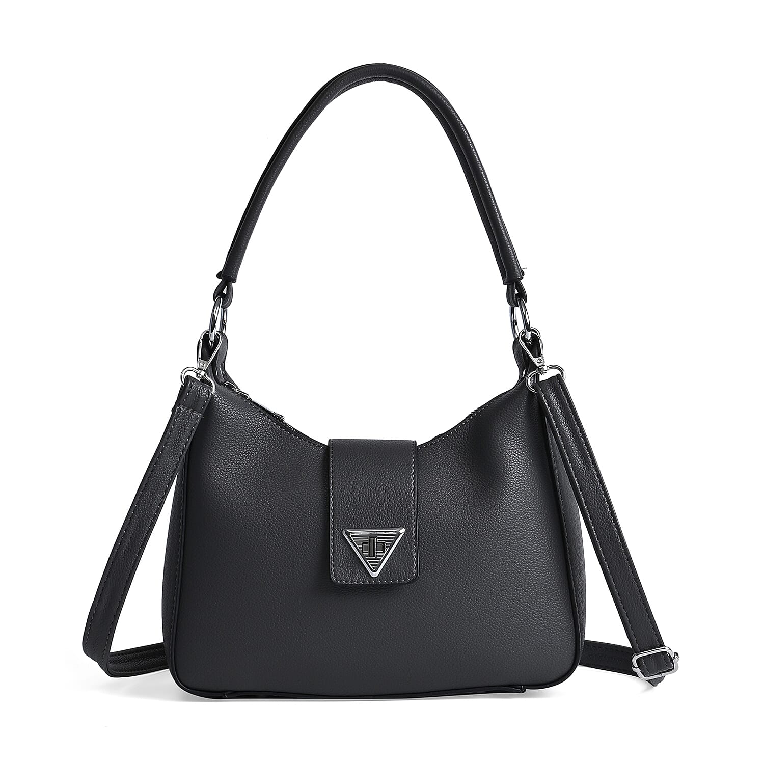 Stylish Hobo Crossbody Bag with Flap Closure & Additional  Adjustable Strap - Gun Metal Grey