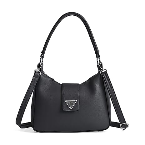 Stylish Hobo Crossbody Bag with Flap Closure & Additional  Adjustable Strap - Gun Metal Grey