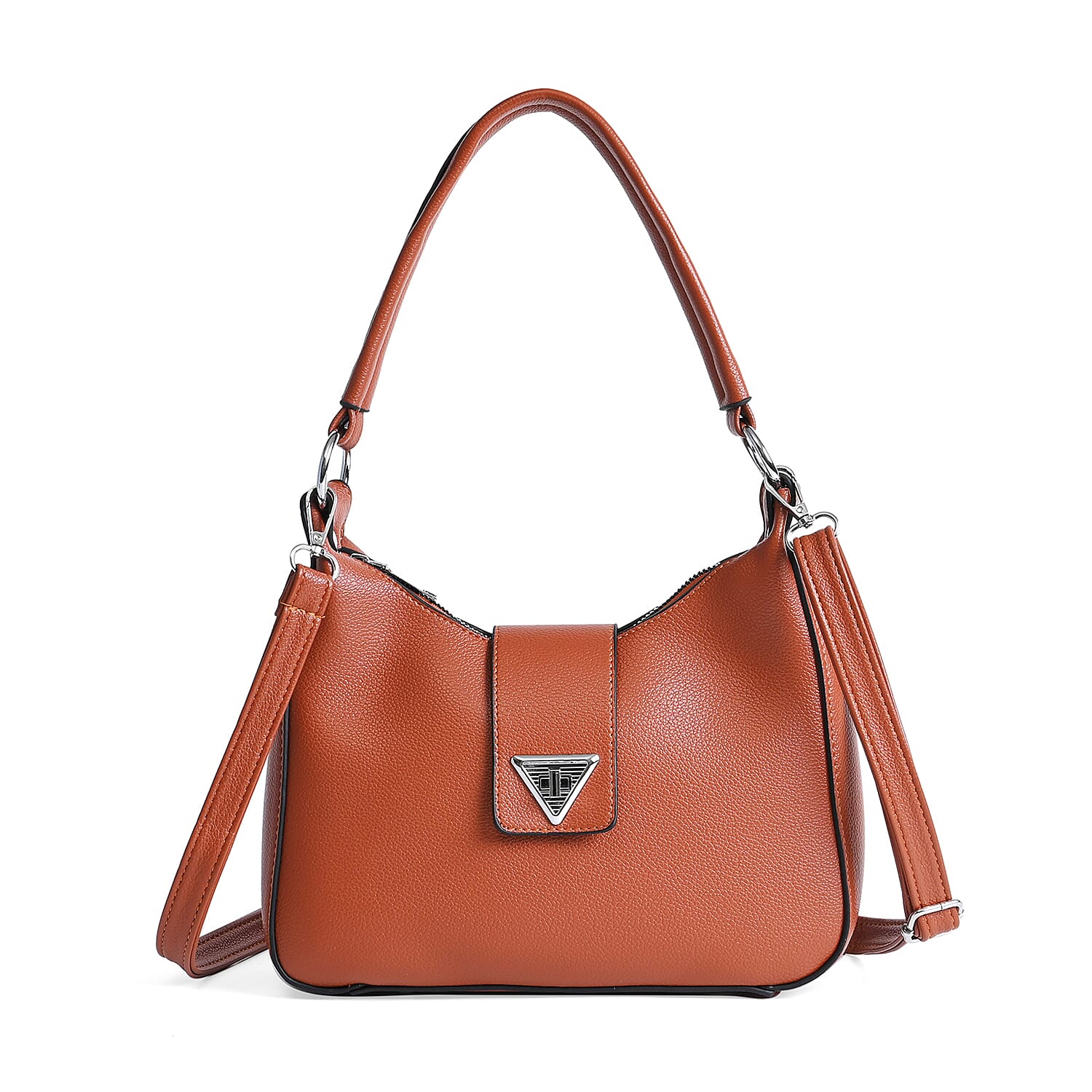 Stylish Hobo Crossbody Bag with Flap Closure & Additional  Adjustable Strap - Brown