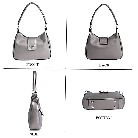 Stylish Hobo Crossbody Bag with Flap Closure & Additional  Adjustable Strap - Charcoal Grey