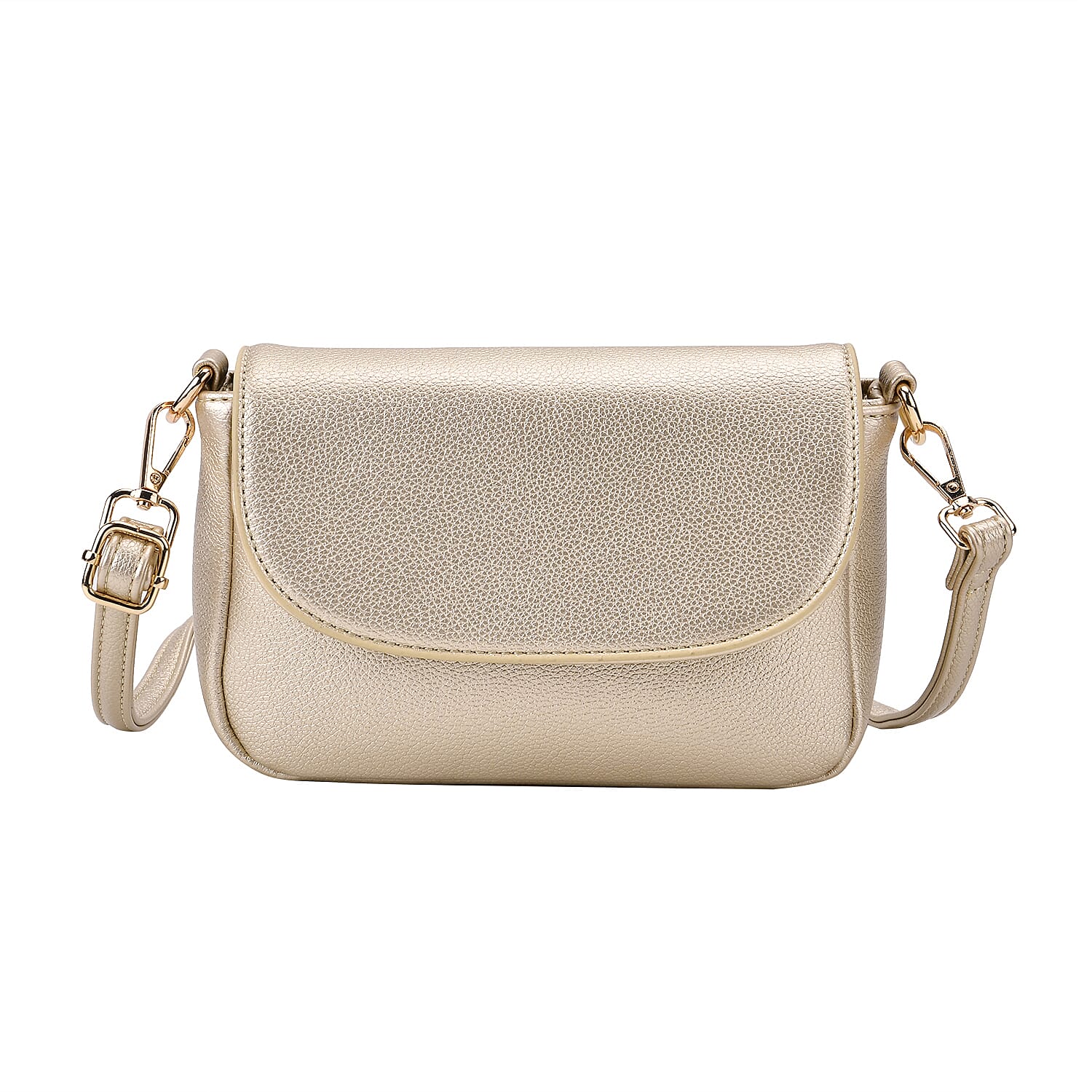Elegant Metallic Gold Flap Crossbody Bag with Adjustable Strap