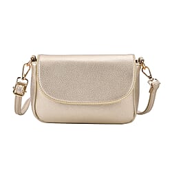 Elegant Metallic Gold Flap Crossbody Bag with Adjustable Strap