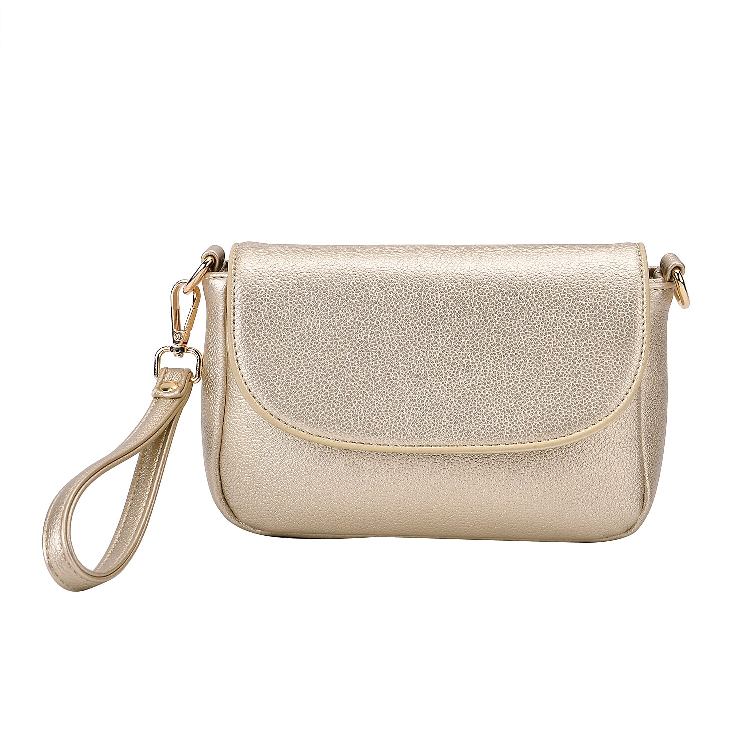 Elegant Metallic Gold Flap Crossbody Bag with Adjustable Strap