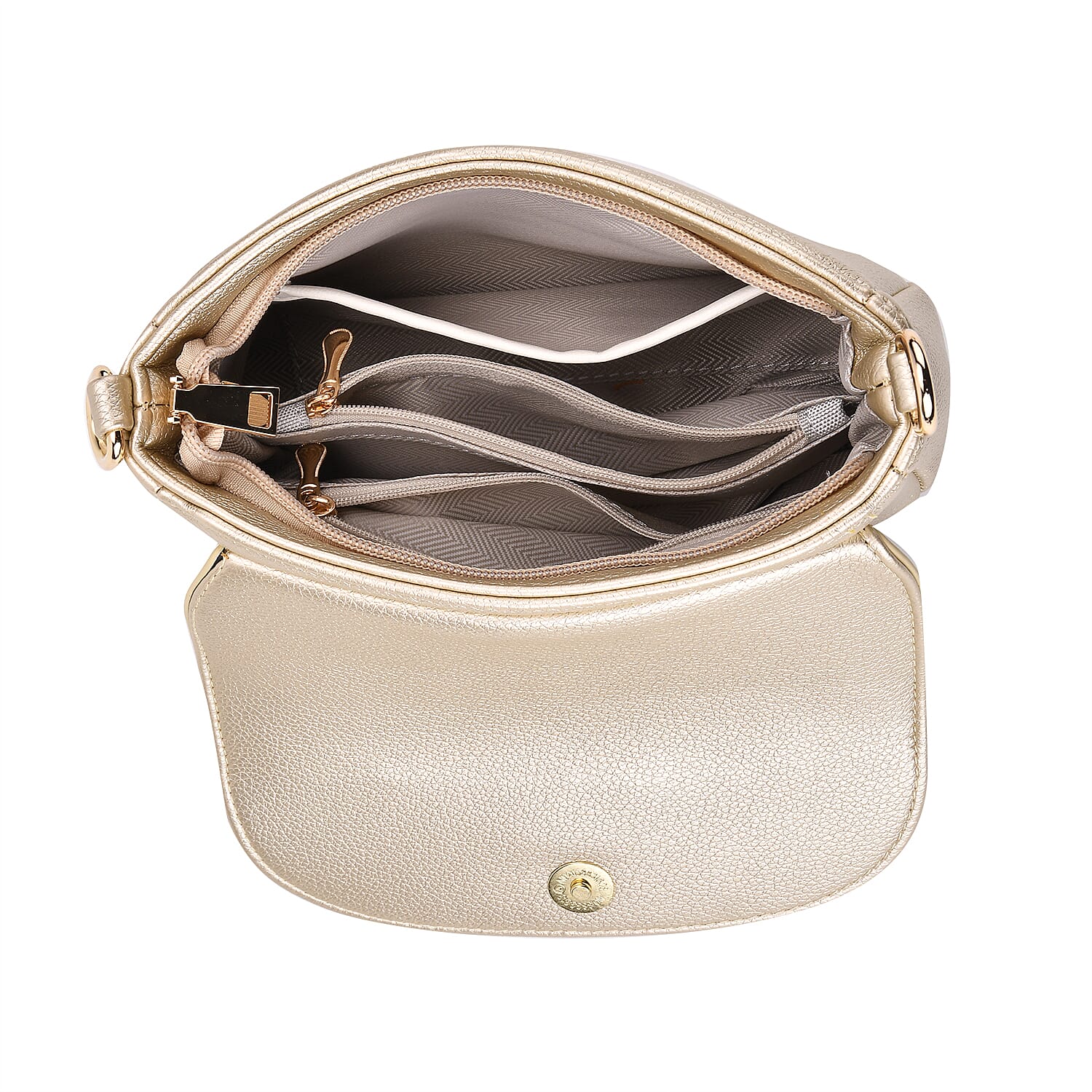 Elegant Metallic Gold Flap Crossbody Bag with Adjustable Strap